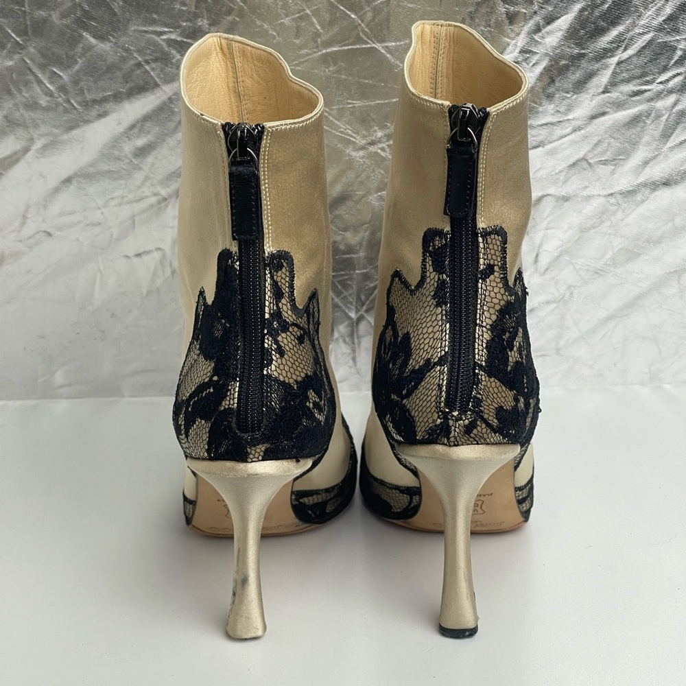 Pre-owned JIMMY CHOO Beige Satin Black Lace Detail Casual Boots - Picture 3 of 16
